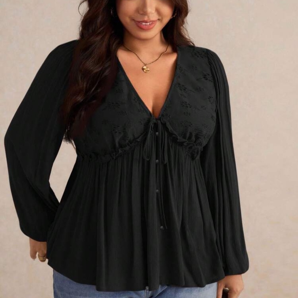 SHEIN Black V-Neck Blouse